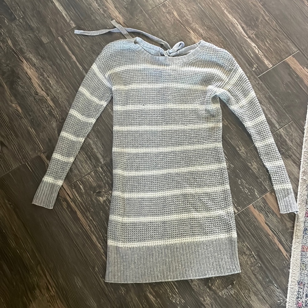 Grey and white striped sweater dress